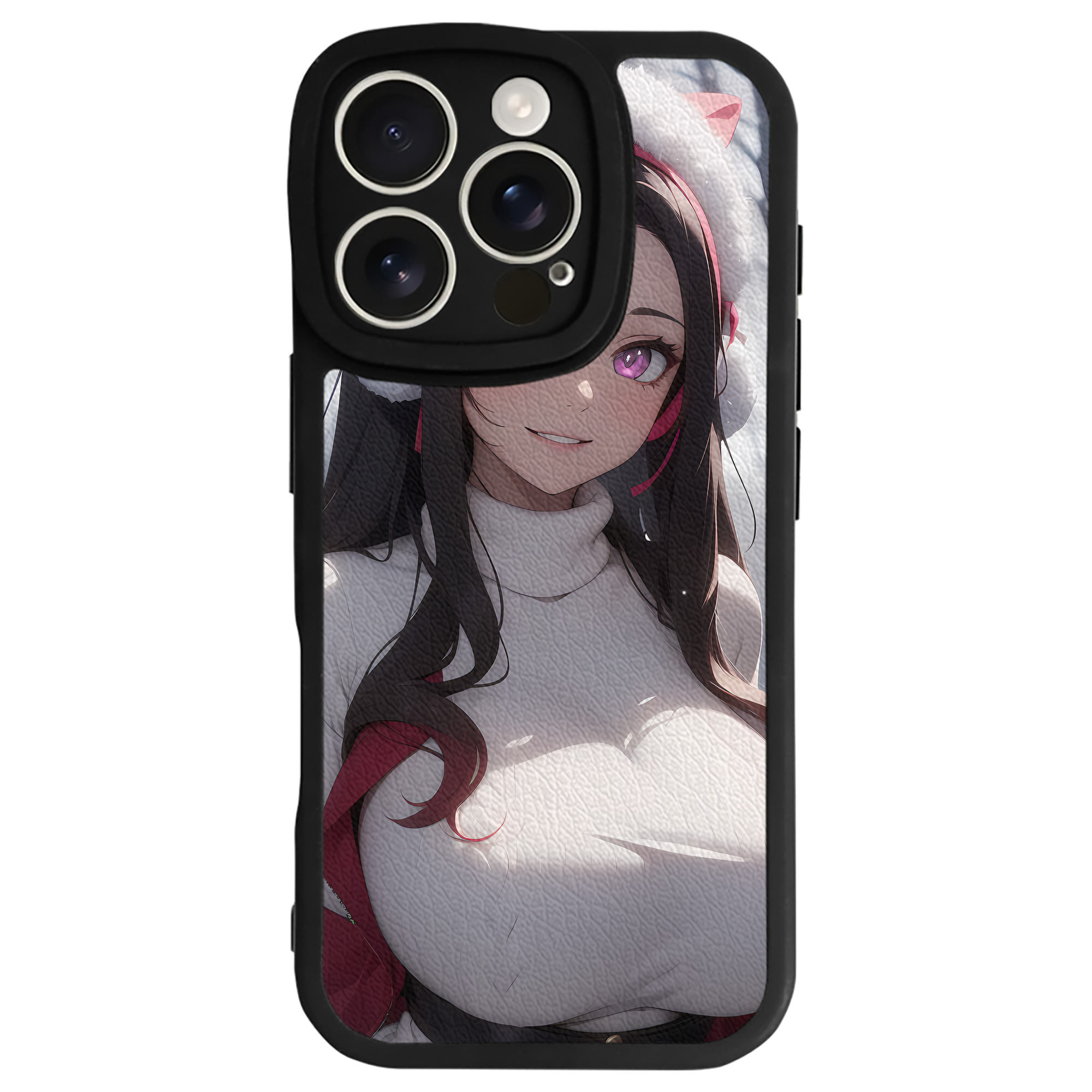 （画像用） 鬼滅の刃（きめつのやいば）竈門 禰󠄀豆子／かまど ねずこ Kamado Nezuko 【iPhone 16シリーズ対応】シリコンスマホケース（レザー調） 材質：シリコン